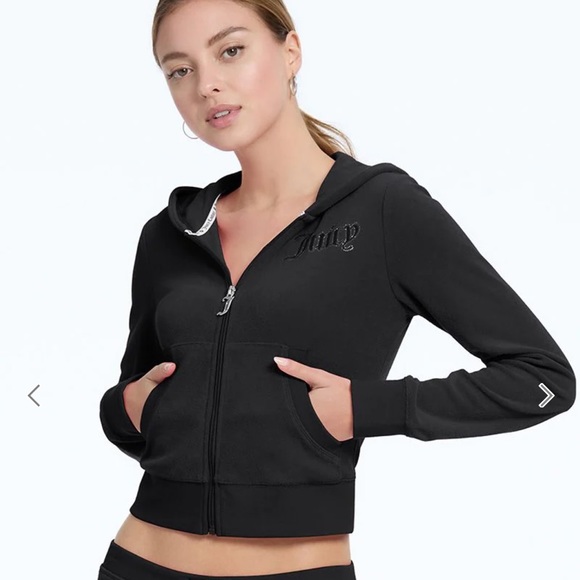 JUICY COUTURE | ✨NEW✨ Tonal Towel Terry Zip-up Hoodie in Liquorice - Picture 1 of 5
